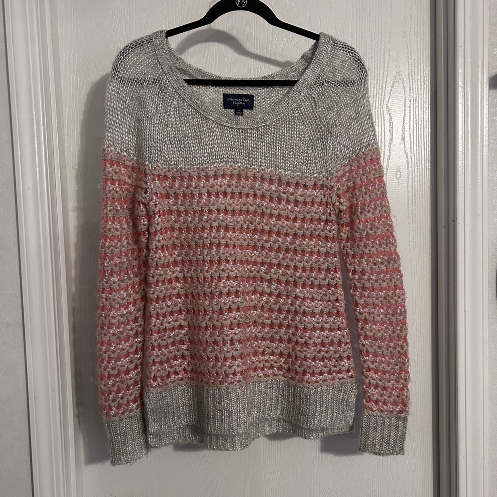 American Eagle Outfitters | Pink and Gray Knit Sweater | Size Small